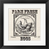Farmhouse Grain Sack Label Chickens Framed Print