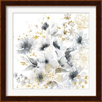 Watercolor Gray and Gold Floral Fine Art Print