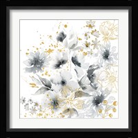 Watercolor Gray and Gold Floral Fine Art Print
