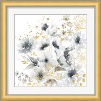 Watercolor Gray and Gold Floral Fine Art Print