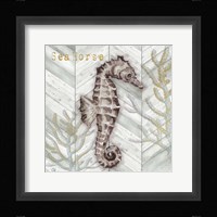 Gray Gold Chevron Seahorse Framed Print