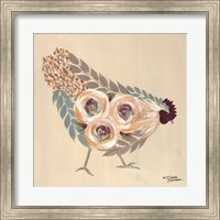 Floral Hen Blue and Yellow Fine Art Print