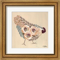 Floral Hen Blue and Yellow Fine Art Print