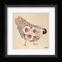 Floral Hen Blue and Yellow Fine Art Print
