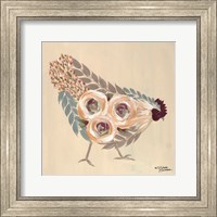 Floral Hen Blue and Yellow Fine Art Print