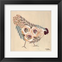 Floral Hen Blue and Yellow Fine Art Print