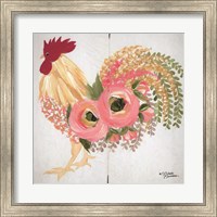 Floral Rooster on White Fine Art Print