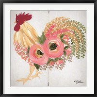 Floral Rooster on White Fine Art Print