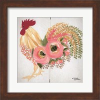 Floral Rooster on White Fine Art Print