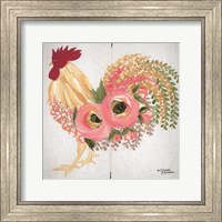 Floral Rooster on White Fine Art Print