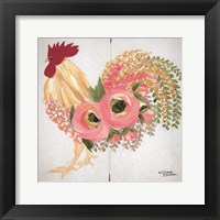 Floral Rooster on White Fine Art Print