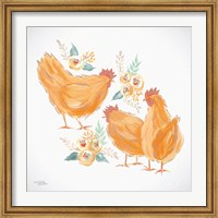Trio of Floral Roosters Fine Art Print