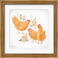 Trio of Floral Roosters Fine Art Print