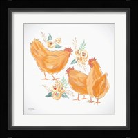 Trio of Floral Roosters Fine Art Print