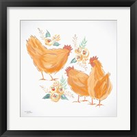 Trio of Floral Roosters Fine Art Print