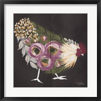 Floral Hen on Black Fine Art Print