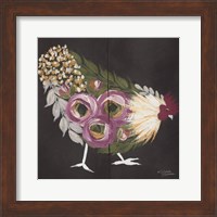 Floral Hen on Black Fine Art Print