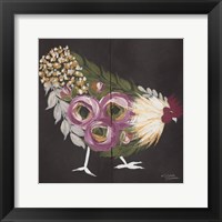 Floral Hen on Black Fine Art Print
