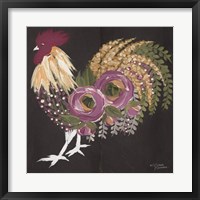 Floral Rooster on Black Fine Art Print
