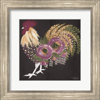 Floral Rooster on Black Fine Art Print