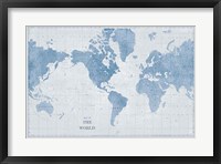 World Map White and Blue Fine Art Print