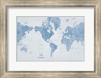 World Map White and Blue Fine Art Print