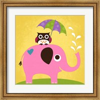 Elephant and Owl with Umbrella Fine Art Print