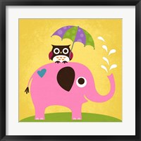 Elephant and Owl with Umbrella Fine Art Print