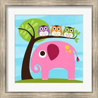 Elephant with Three Owls Fine Art Print