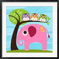 Elephant with Three Owls Fine Art Print