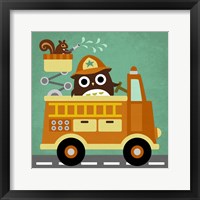 Owl in Firetruck and Squirrel Fine Art Print