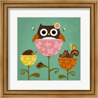 Owl, Squirrel and Hedgehog in Flowers Fine Art Print