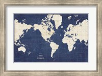 Blueprint World Map - No Border Fine Art Print