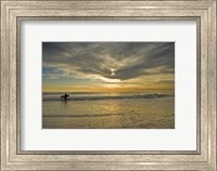 Sunrise On Surfer With Board Walking Through Shore Waves, Cape May NJ Fine Art Print