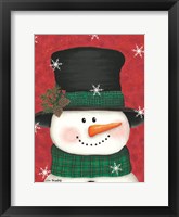 Pine Cones & Green Plaid Snowman Framed Print