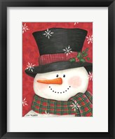Holly & Red Plaid Snowman Framed Print