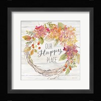 Farmhouse Hydrangea Wreath Spice II Happy Place Framed Print