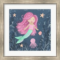 Mermaid and Octopus Navy I Fine Art Print