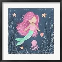 Mermaid and Octopus Navy I Fine Art Print