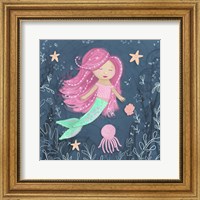 Mermaid and Octopus Navy I Fine Art Print