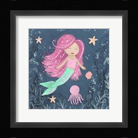 Mermaid and Octopus Navy I Fine Art Print