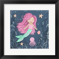 Mermaid and Octopus Navy I Framed Print