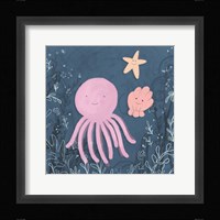 Mermaid and Octopus Navy II Framed Print