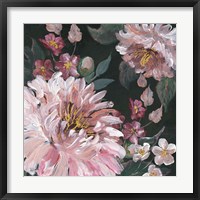 Romantic Moody Florals on Black I Framed Print