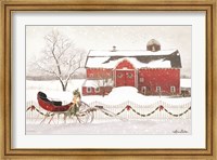 Christmas Barn with Sleigh Fine Art Print