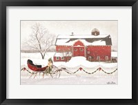 Christmas Barn with Sleigh Fine Art Print