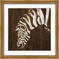 White Zebra on Dark Wood Fine Art Print