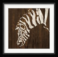 White Zebra on Dark Wood Framed Print