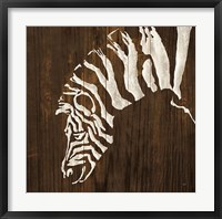 White Zebra on Dark Wood Framed Print