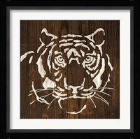White Tiger on Dark Wood Framed Print